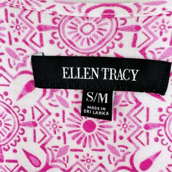 Ellen Tracy Pink/White Tunic/Swim Suit Cover up Orange Dot Trim Pockets Sz Small - Picture 4 of 10